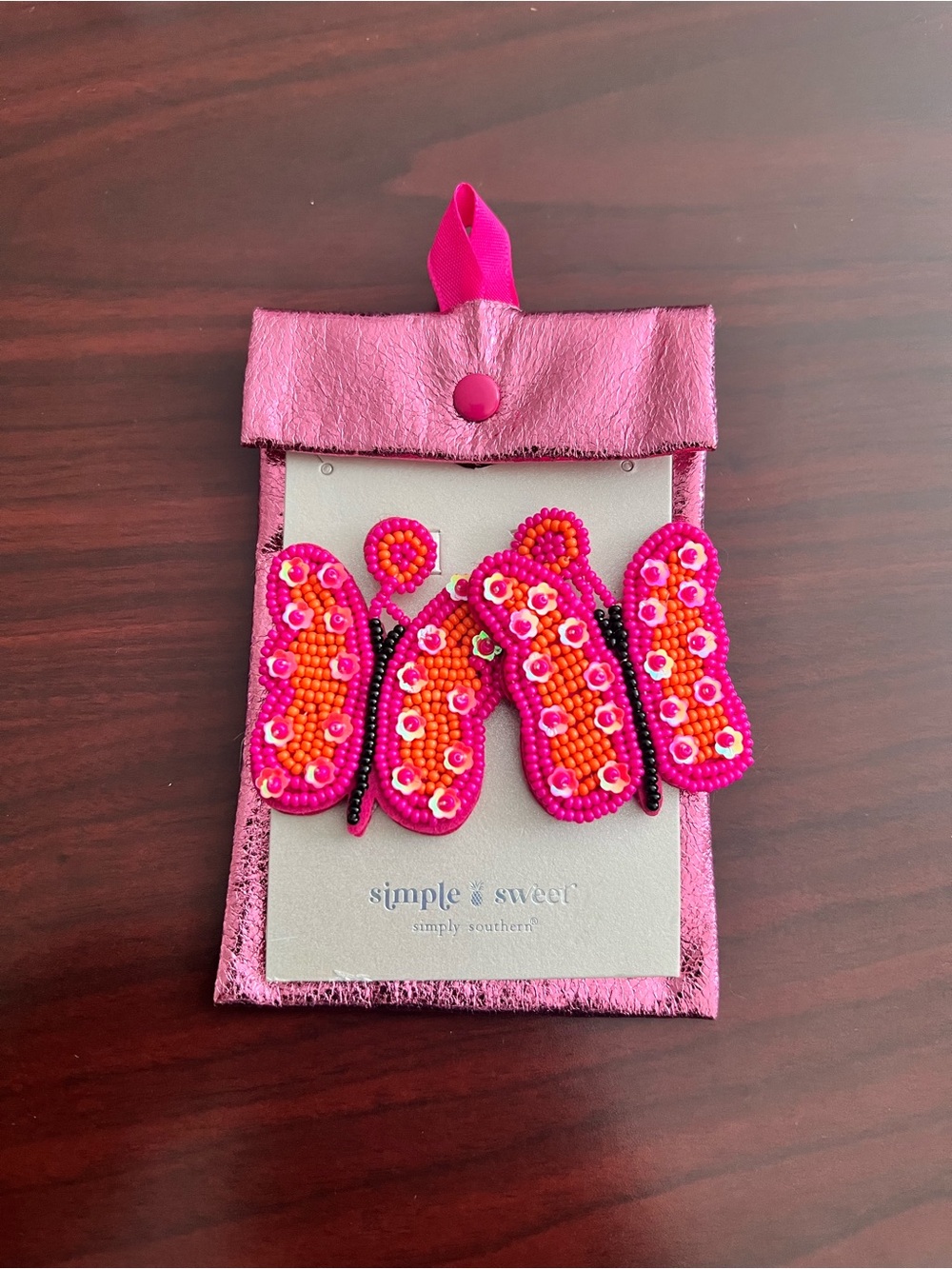 Simply Southern Pink and Orange Beaded Butterfly Hair Clip
